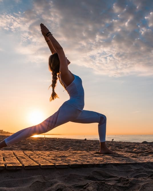 woman doing yoga on the beach